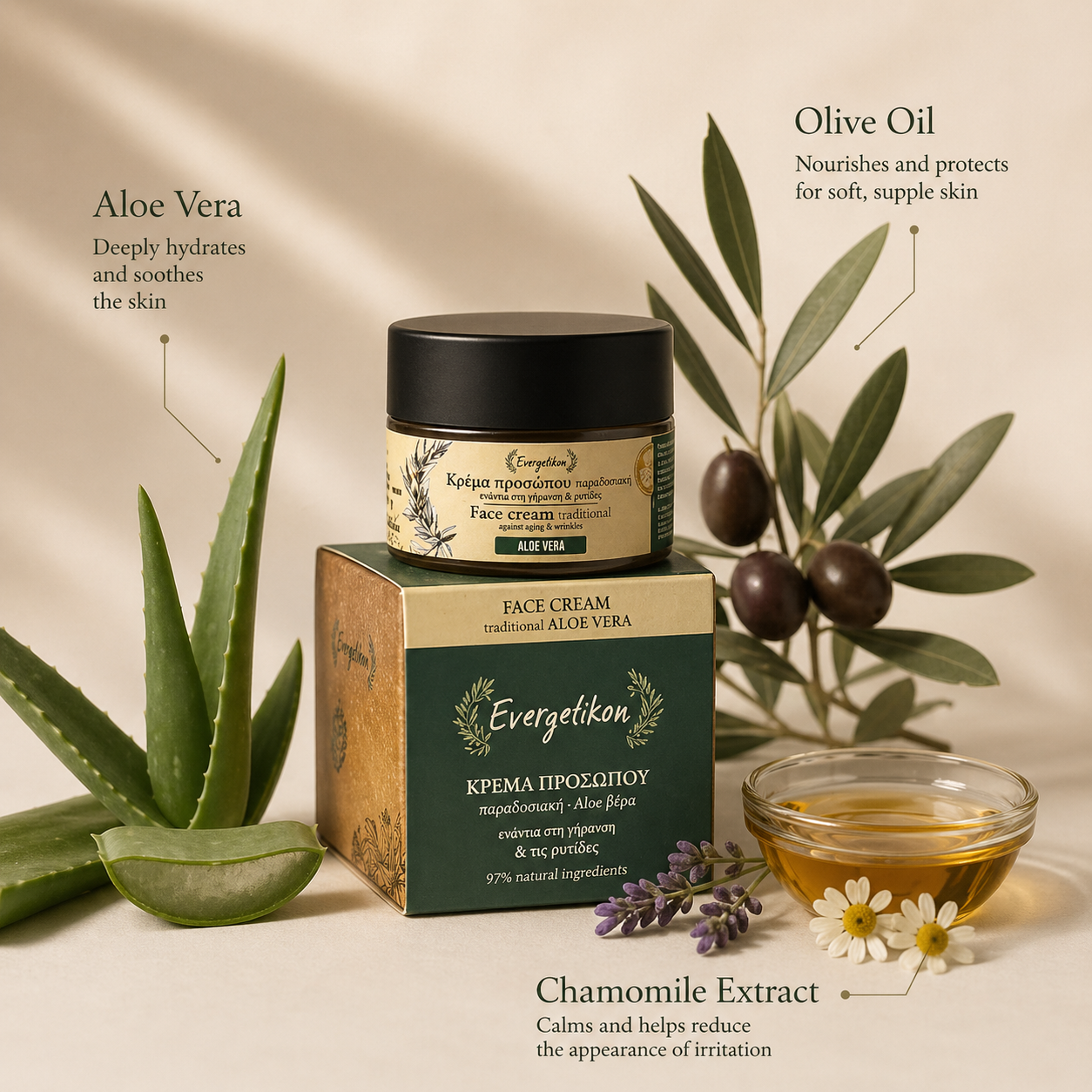 Aloe Vera Tages- und Nachtcreme - Feuchtigkeitsspendend - Evergetikon