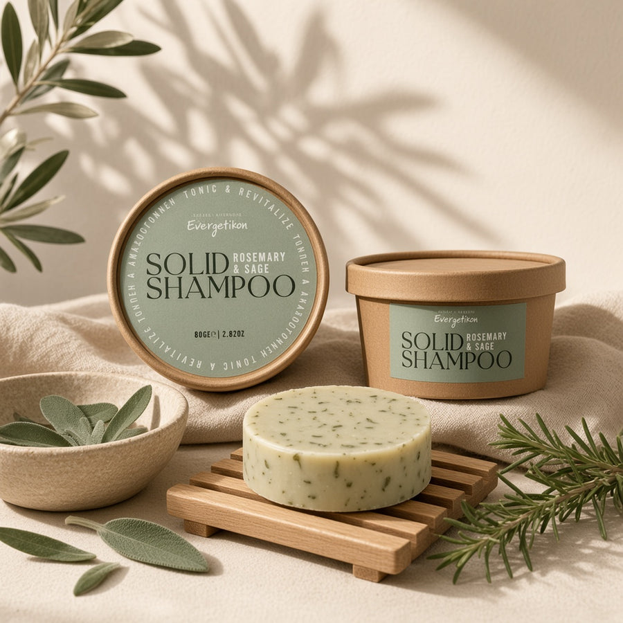 Evergetikon vaste shampoo bar met rozemarijn en salie
